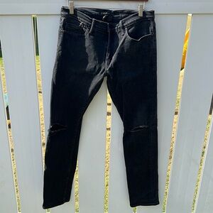 Vince Mens washed black slim fit jeans with knee rips